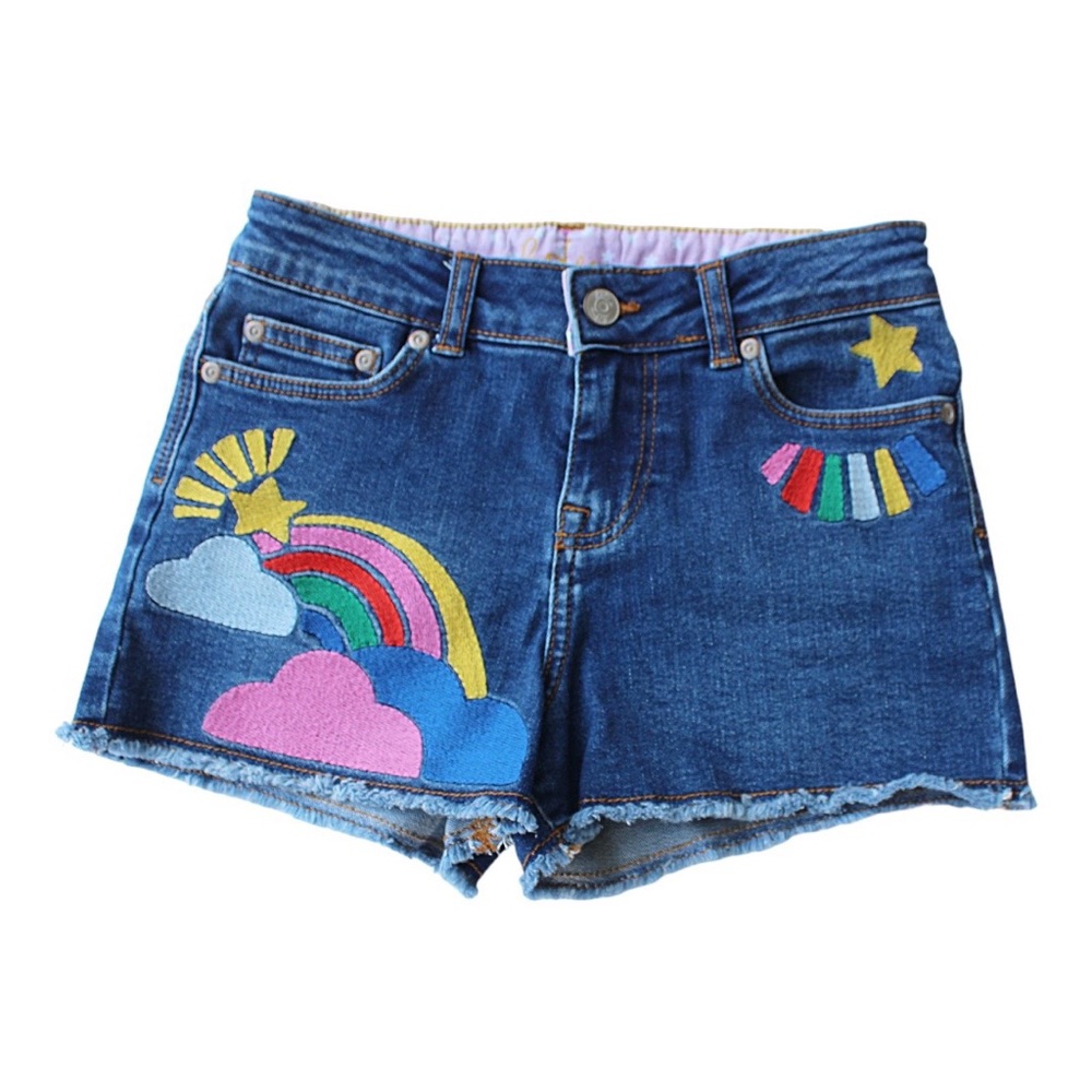 Mini Boden Rainbow 🌈 Embroidery Denim Shorts. Size 10